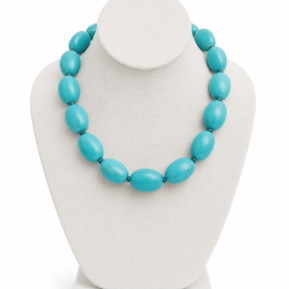 Turquoise Wooden Bead Statement Necklace